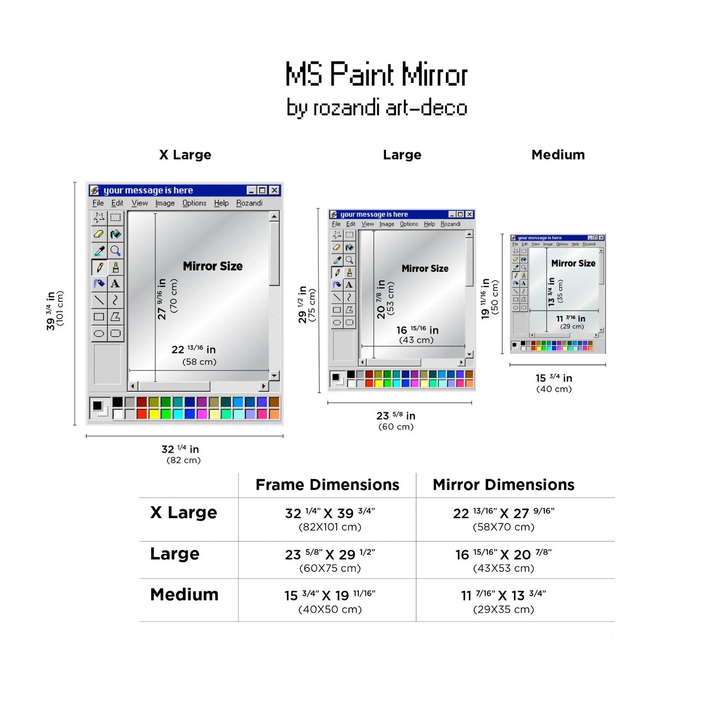 MS Paint mirror finish, customizable title, retro wood grain window frame.