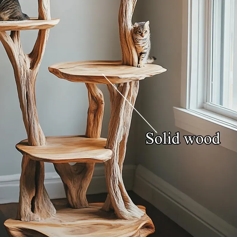 Modern Natural Solid Wood Handmade Cat Tree Tower