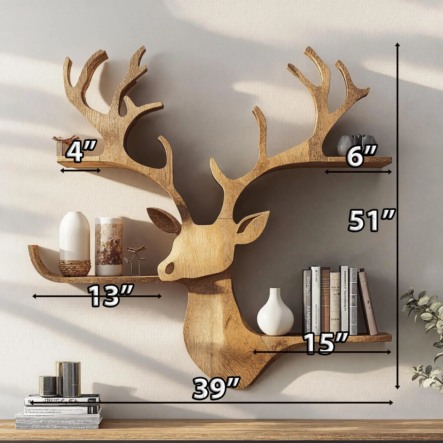 Wooden Deer Wall Mount Storage Shelf