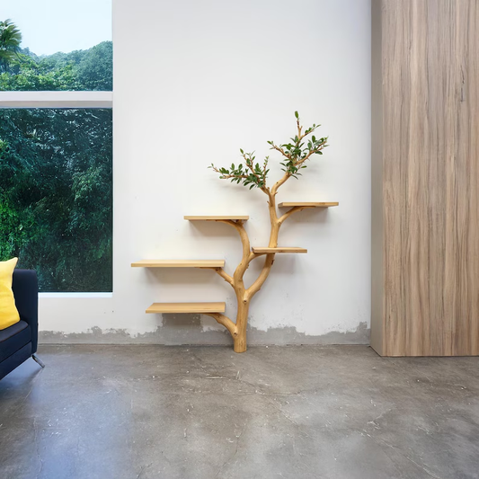 Driftwood Branch Fake Leaf Bookshelf