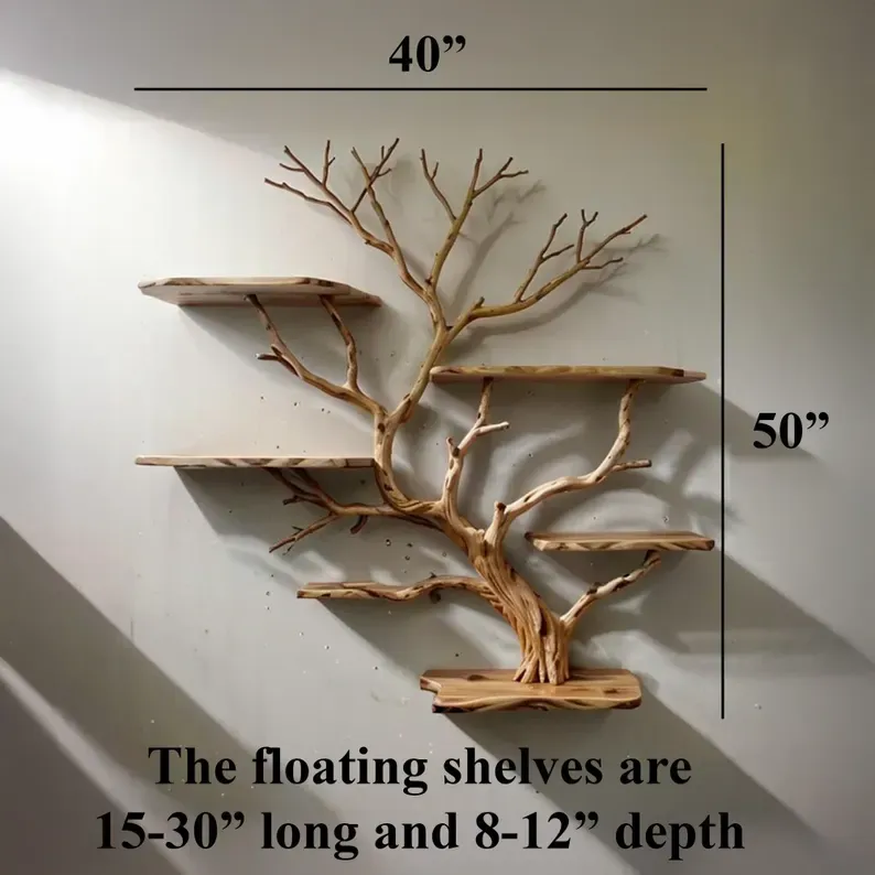 Wall Mount Driftwood Branch Art Bookcase