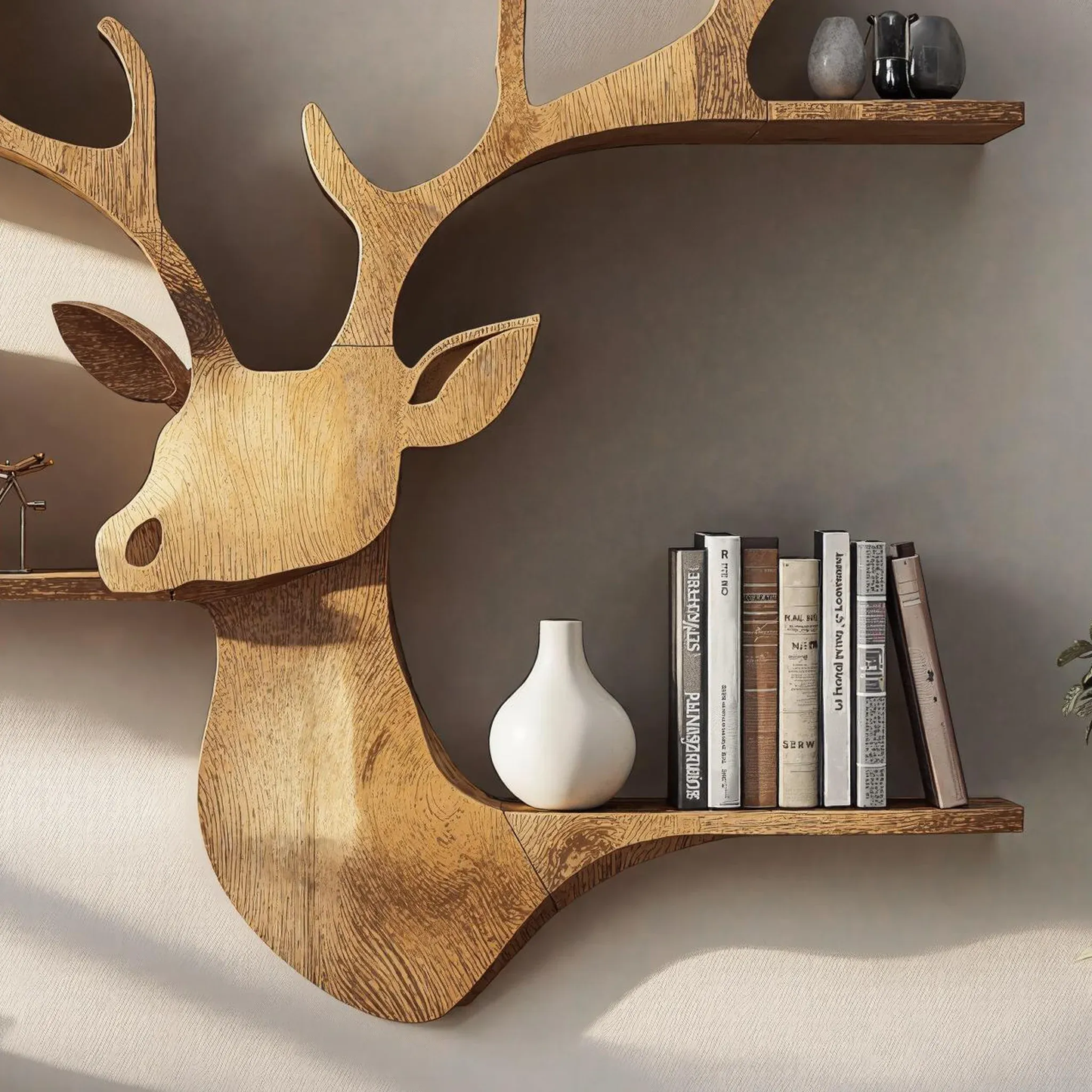 Wooden Deer Wall Mount Storage Shelf