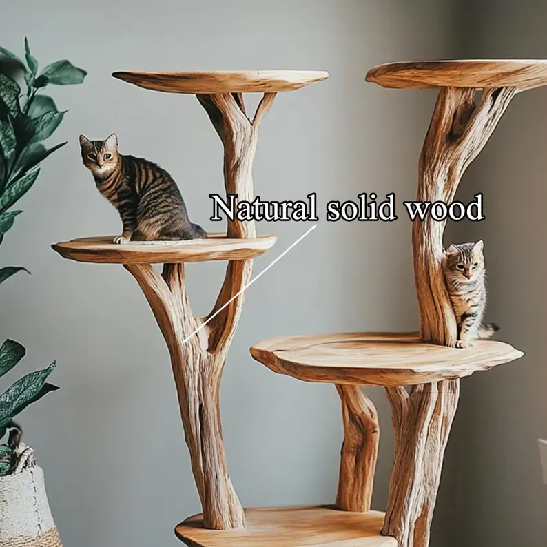 Modern Natural Solid Wood Handmade Cat Tree Tower