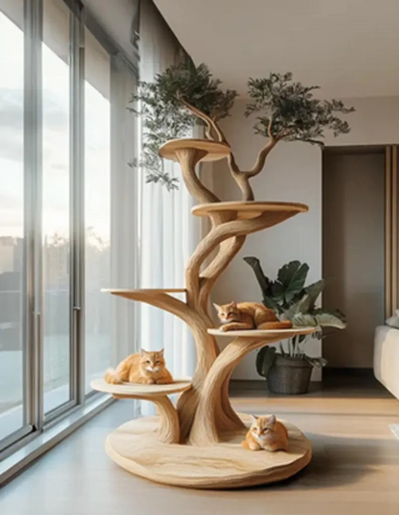wooden cat tree modern Large climbing Tree