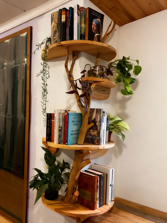 Corner bookshelf, home decor