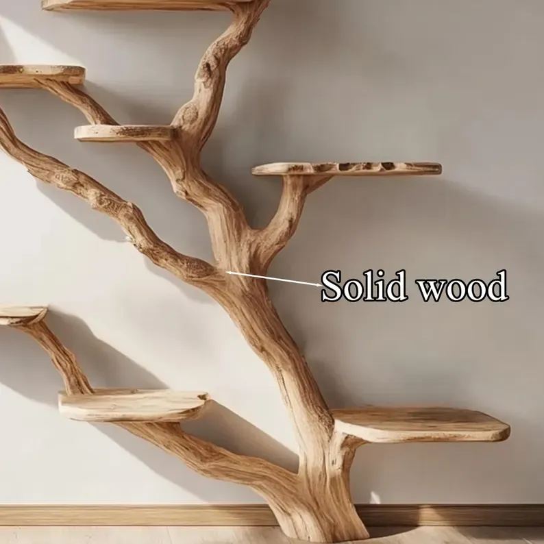 Natural Solid Wood Cat Tree Storage Rack
