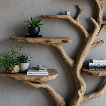 Solid Wood Live Edge Floating Corner Wall Shelf