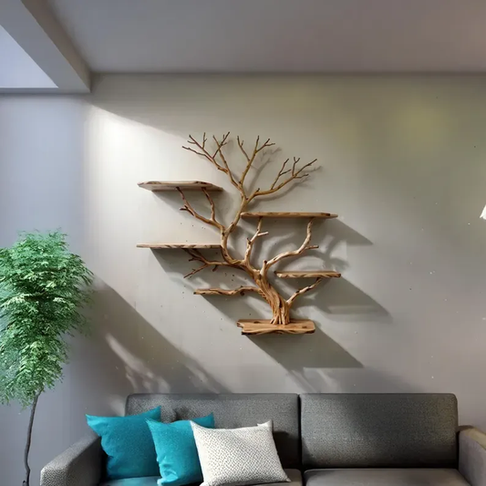 Wall Mount Driftwood Branch Art Bookcase