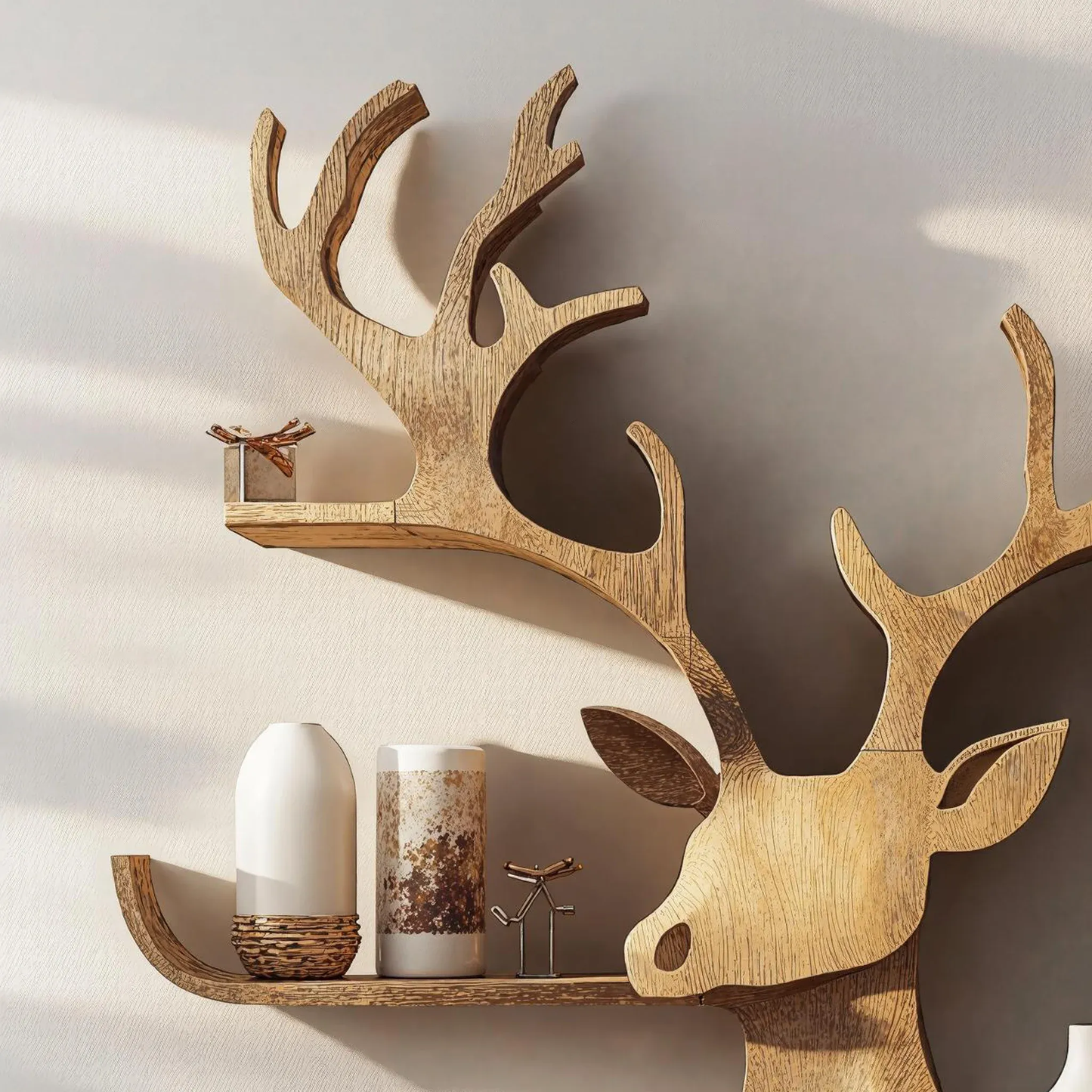 Wooden Deer Wall Mount Storage Shelf