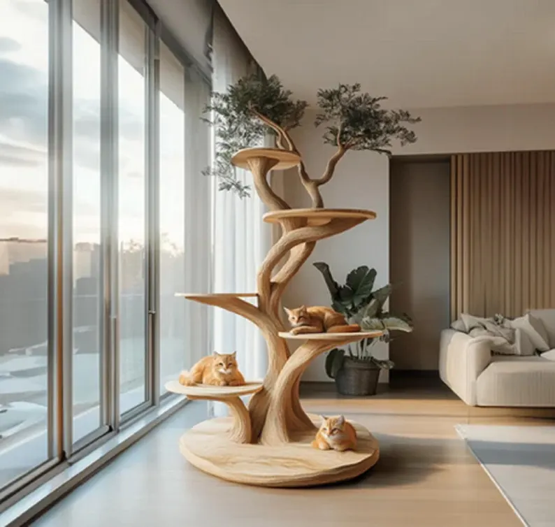 wooden cat tree modern Large climbing Tree