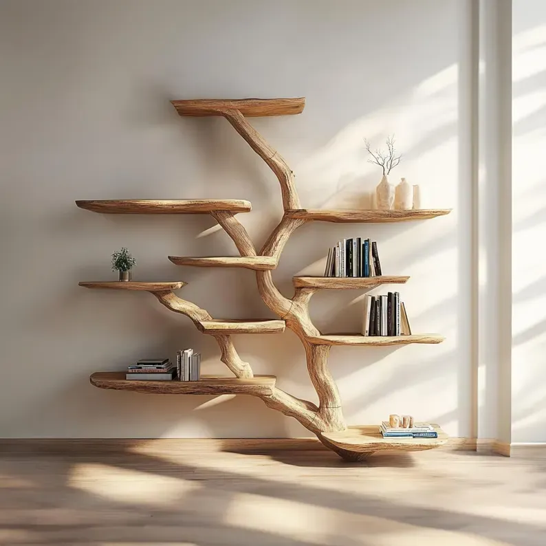 Large Solid Wood Tree Wall Shelves