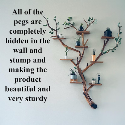Solid Wood Tree Branch Wall Mount Bookshelf