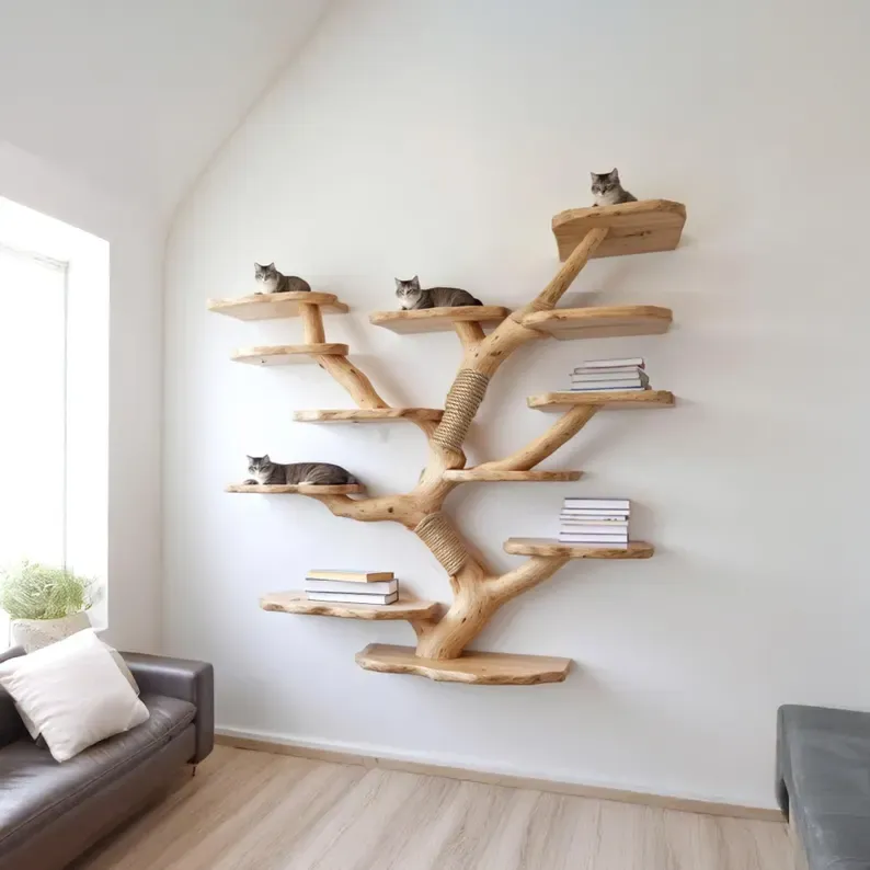 Wall-Mount Cat Tree Bookshelf