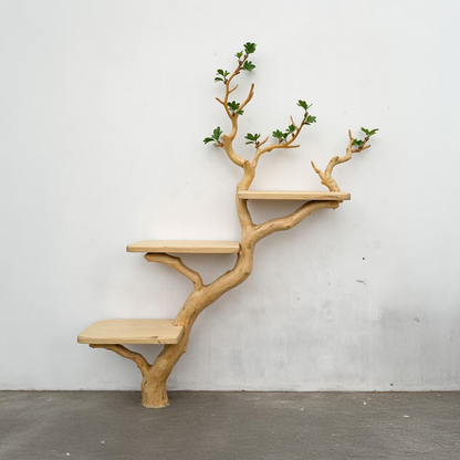 Driftwood Branch Fake Leaf Bookshelf