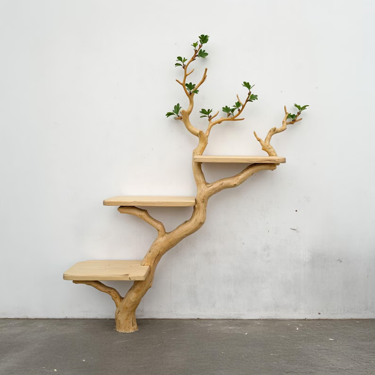 Driftwood Branch Fake Leaf Bookshelf