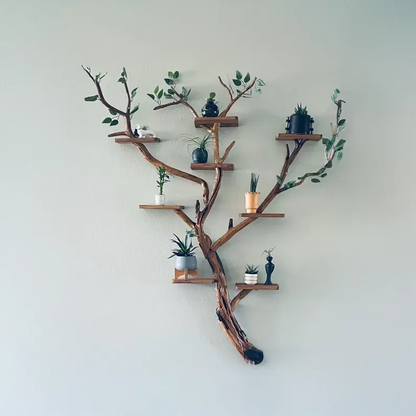 Solid Wood Tree Branch Wall Mount Bookshelf