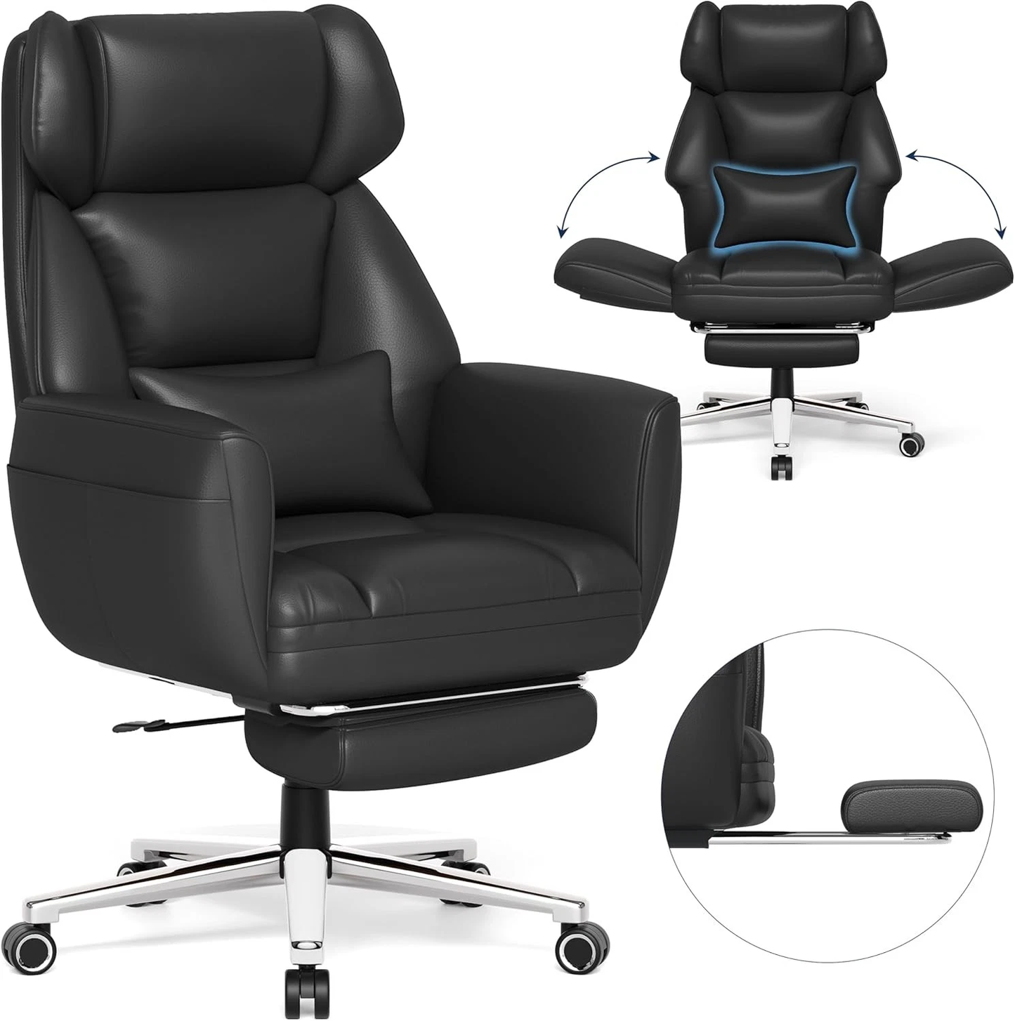 Office Criss Cross Chair with Footrest, Big and Tall Executive Chair w/ armrest