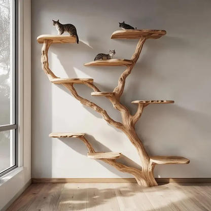 Natural Solid Wood Cat Tree Storage Rack