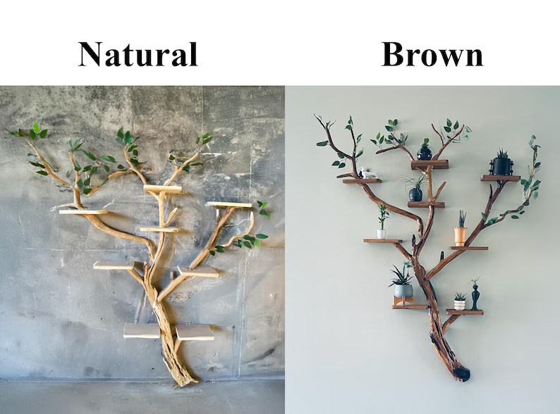 Solid Wood Tree Branch Wall Mount Bookshelf