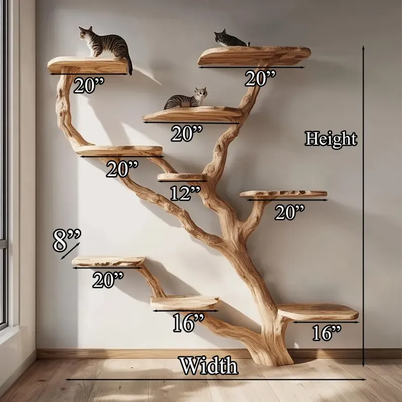 Natural Solid Wood Cat Tree Storage Rack
