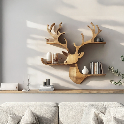 Wooden Deer Wall Mount Storage Shelf