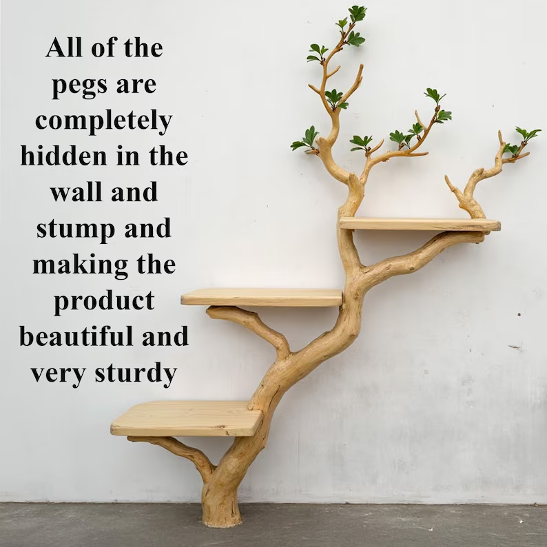 Driftwood Branch Fake Leaf Bookshelf