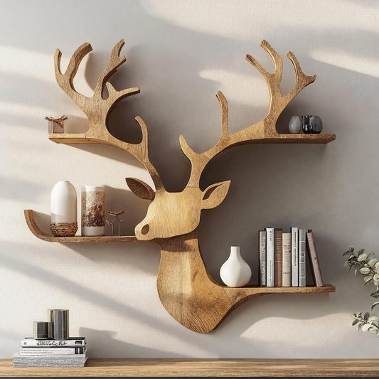 Wooden Deer Wall Mount Storage Shelf