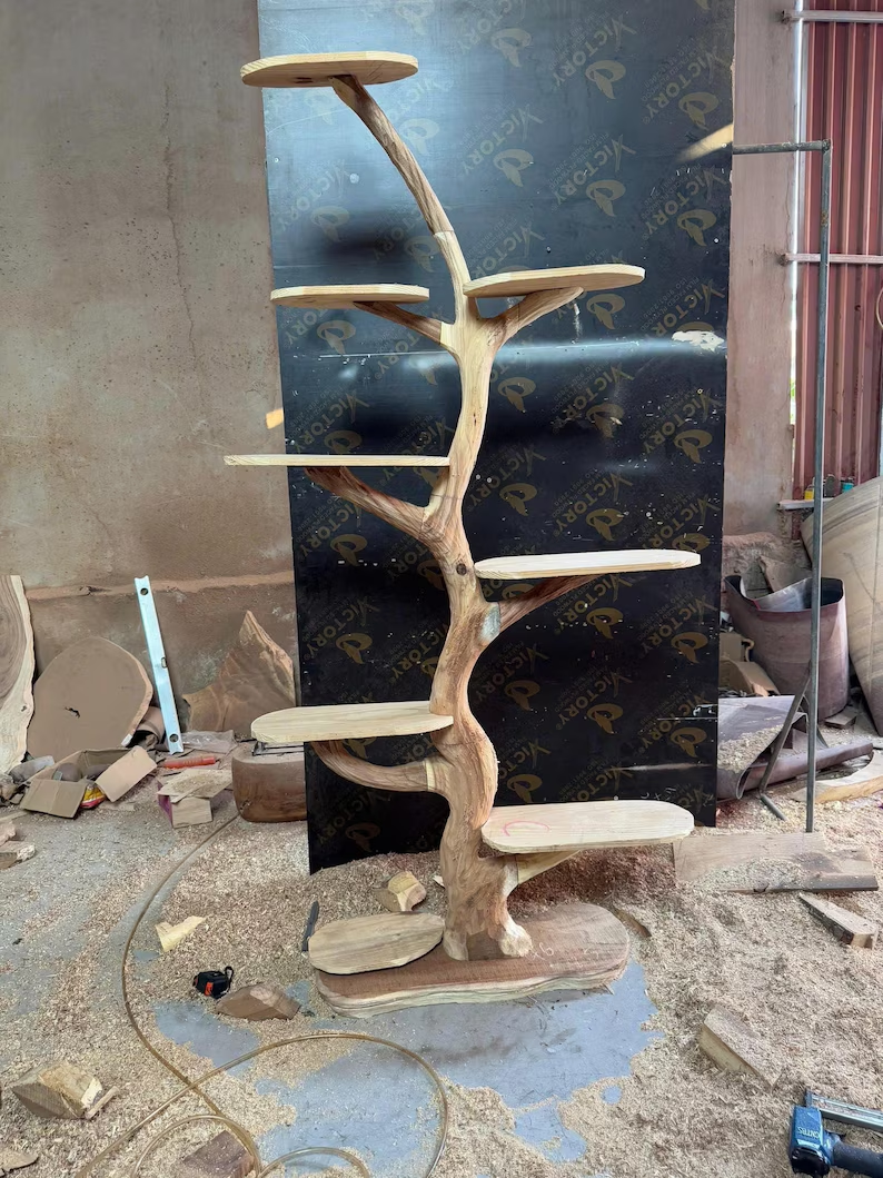 Modern Natural Solid Wood Handmade Cat Tree Tower