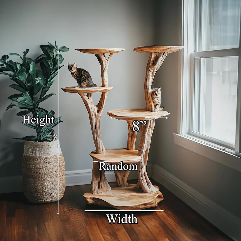 Modern Natural Solid Wood Handmade Cat Tree Tower
