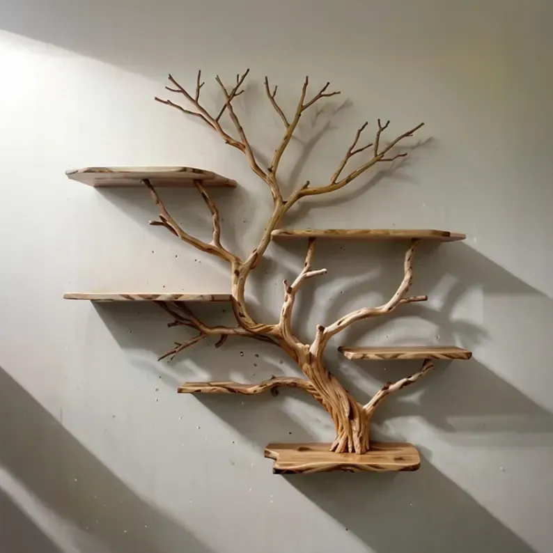Wall Mount Driftwood Branch Art Bookcase