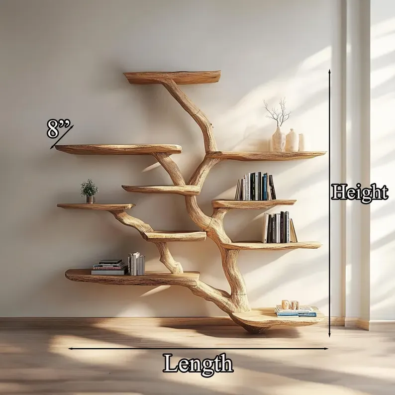 Large Solid Wood Tree Wall Shelves