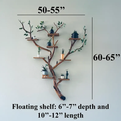 Solid Wood Tree Branch Wall Mount Bookshelf