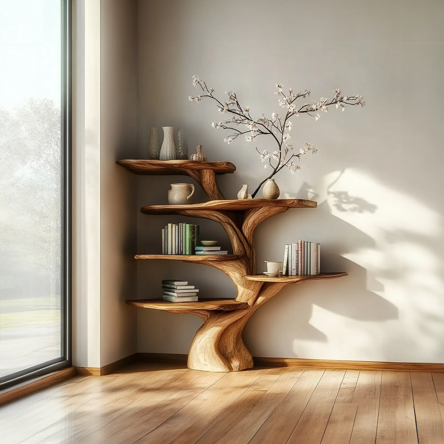 Rustic Statement Tree Shelf Living Room Artistic Display