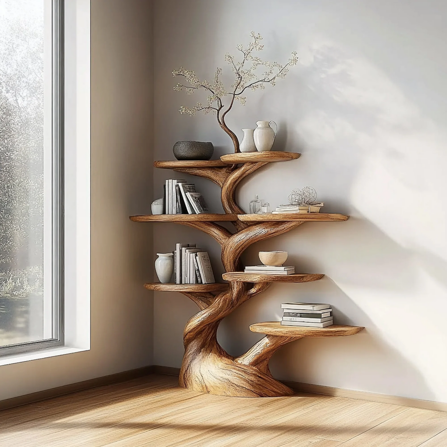 Rustic Statement Tree Shelf Living Room Artistic Display